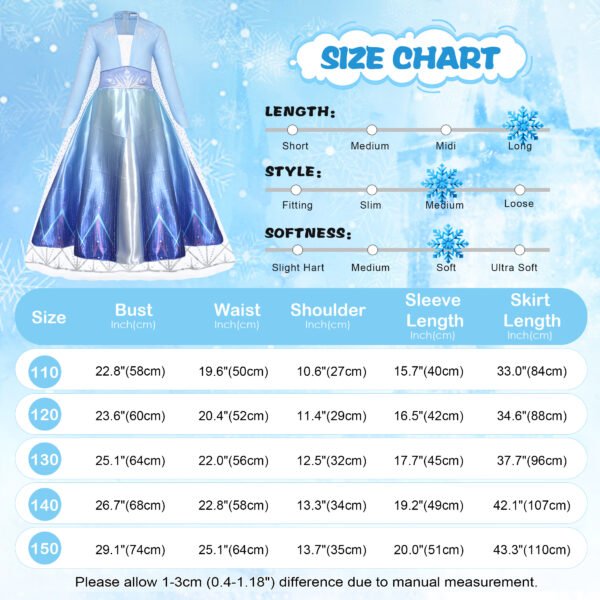 Jurebecia Snow Queen Princess Dress up Costume for Girl Birthday Party Blue Dresses up Little Girls Christmas Halloween Cosplay Costume with Accessories - 图片 3