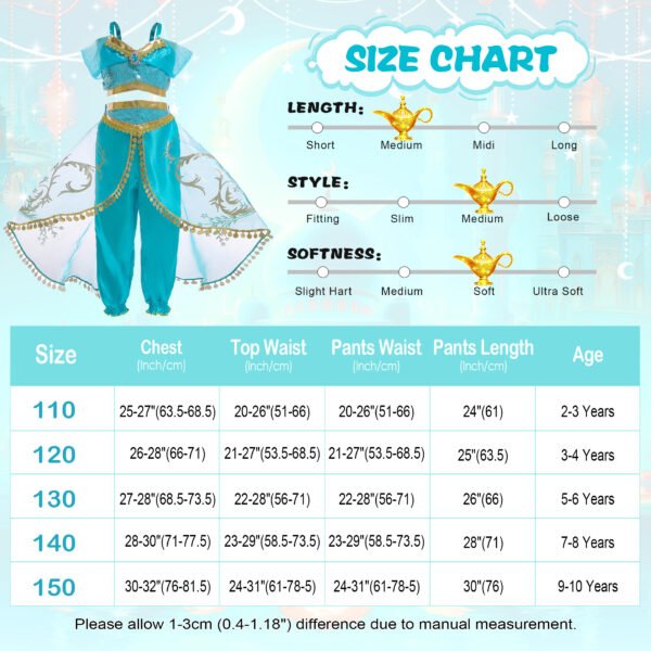 Jurebecia Princess Costume for Girls Sequined Halloween Dress up Blue with Accessories - 图片 2