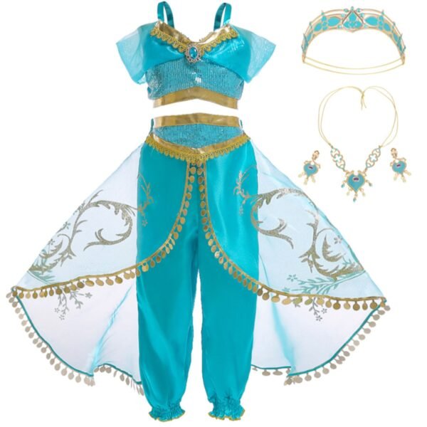 Jurebecia Princess Costume for Girls Sequined Halloween Dress up Blue with Accessories - 图片 8