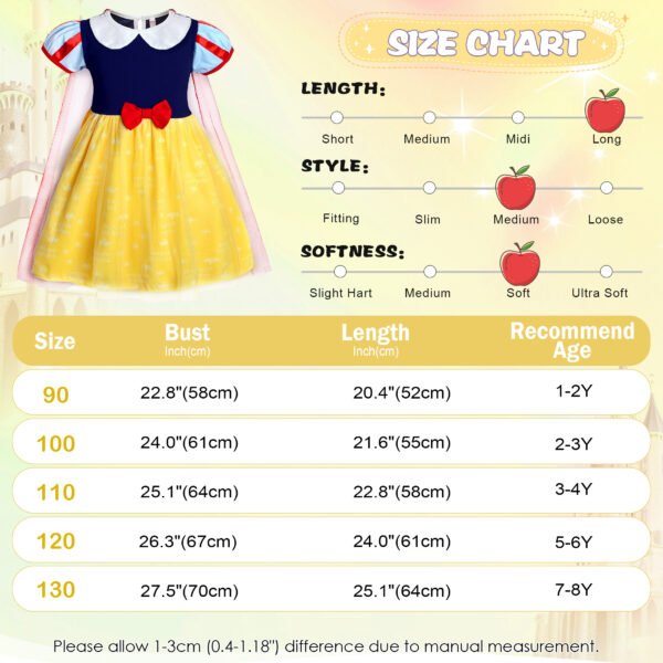 Benylion Princess Snow Whtie Costume for Girls Halloween Princess Dress Up Short Sleeves Outfit with Red Cape for 2-3 Years - 图片 2