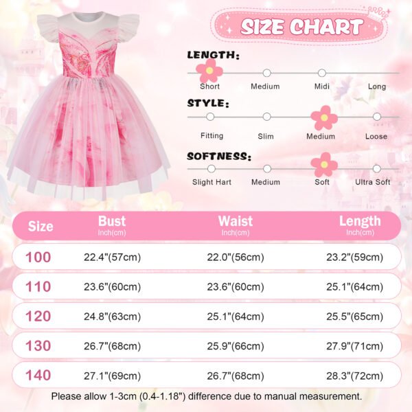 Benylion Girls Pink Fairy Dress glinda Costume Kids Tulle Birthday Party Cosplay Dress with Accessories for 5-6 Years - 图片 2