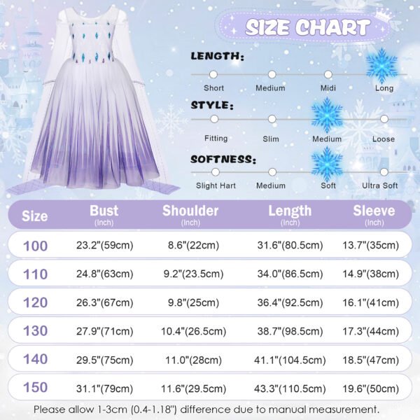 Benylion Girls Queen Costume with Accessories - Sparkly Blue Royal Dress Up Outfit for Halloween Party, Frozen Inspired Style for 5-6Years - 图片 2