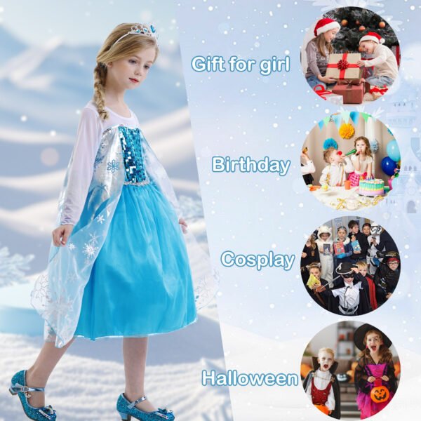 Benylion Girls Ice Costume Princess Snow Dress up Blue Dresses with Cosplay Accessories Crown Wand & Gloves for 5-6 Years - 图片 5