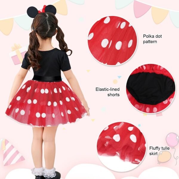 Jurebecia Toddler Girls Princess Costume Minnie Red Polka Dot Tutu Mouse Dress with Bow Headband Fancy Party Outfit for Birthday Cosplay - 图片 5