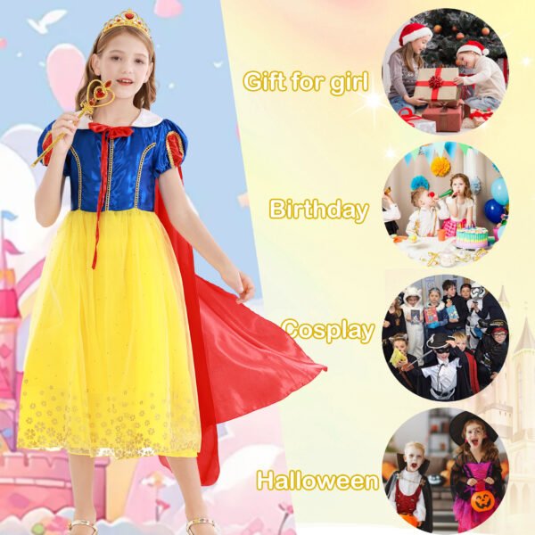 Benylion Princess Costume for Little Girls Snow-Themed White Halloween Dress up Toddler Birthday Party Fancy Dresses 5-6 Years - 图片 7