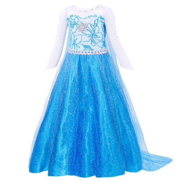 Jurebecia Snow Queen Costume for Girls Princess Birthday Party Blue Fancy Dresses up Christmas Halloween Cosplay Dress with Accessories - 图片 8