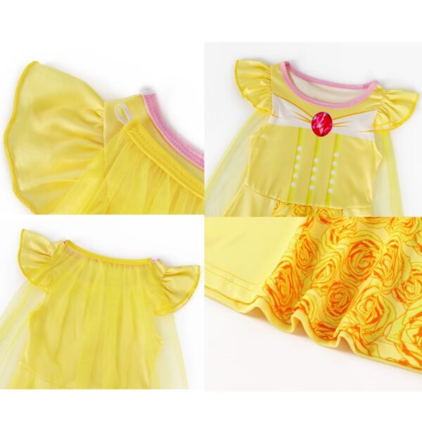 Benylion Girls Long Hair Princess Party Dress With Cape Birthday Party Cosplay Costume Toddler Ruffle Sleeve Fancy Outfit for 5-6 Years - 图片 6