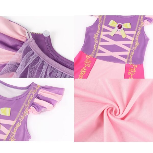 Benylion Girls Long Hair Princess Party Dress with Flower Crown and Cape for 5-6 Years Kids Birthday Fairy Tale Costume Fancy Dress Up Outfit - 图片 7