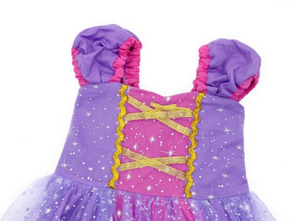 Jurebecia Girls Princess Party Dress with Puff Sleeves - Sparkly Tulle Fancy Gown for Birthday, Christmas & Special Occasions (Age 1-6, Purple) - 图片 8