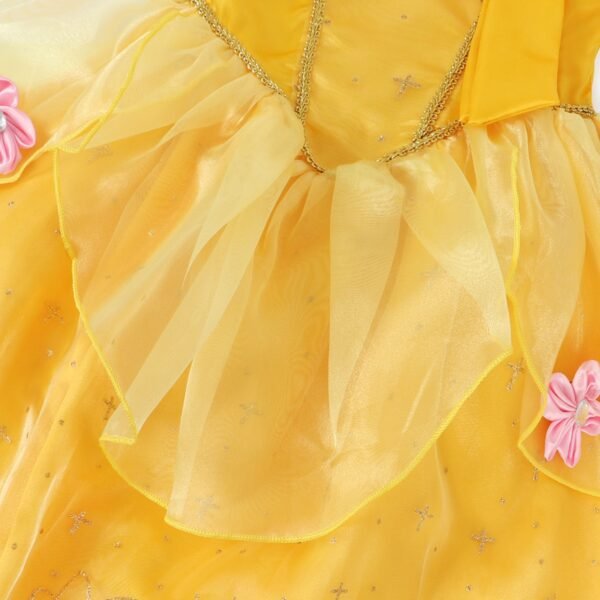 Jurebecia Princess Dress for Girls Costume Kids Off Shoulder Layered Toddler Halloween Cosplay Birthday Party Outfit up Yellow - 图片 20