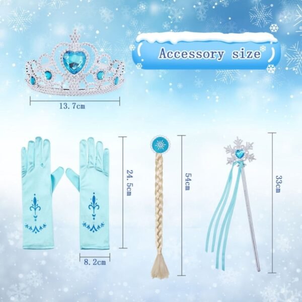 Jurebecia Snow Queen Dress for Girls Princess Birthday Party Blue Dresses up Little Girls Christmas Halloween Cosplay Costume with Accessories - 图片 5