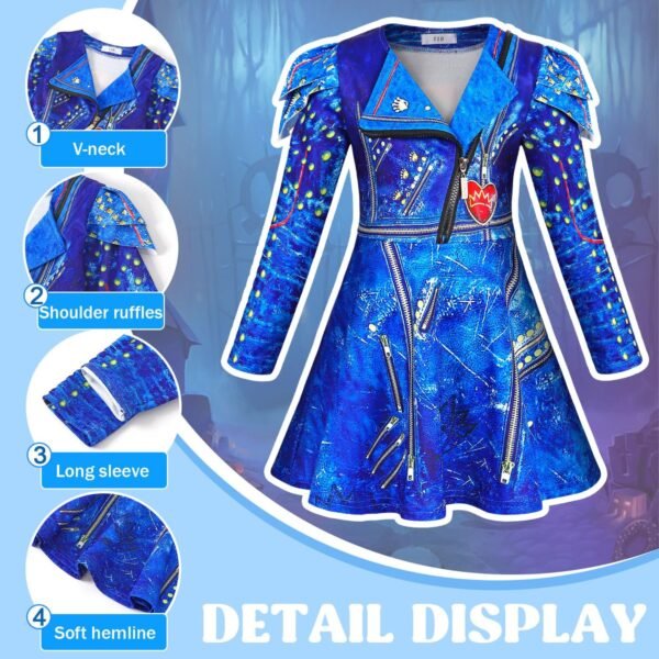 Jurebecia Princess Costume for Girls Cosplay Clothes Zipper Jacket Long Sleeve Dress Fancy Halloween Birthday Party Outfits - 图片 3
