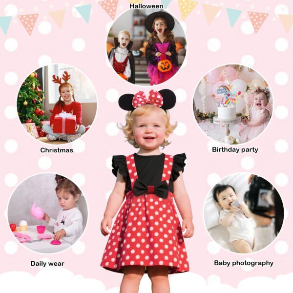 Jurebecia Mini Dress Girls Baby up Mouse Princess Dresses Toddler Cute Polka Dots Fancy Costume Kids Bowknot Tutu Disfraces Red - 图片 6