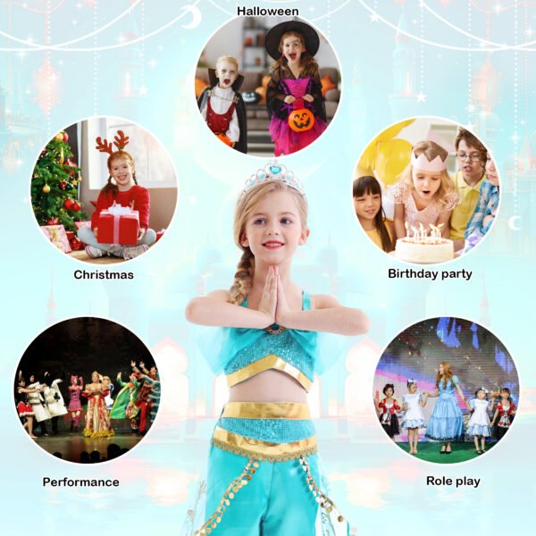 Jurebecia Princess Costume for Girls Sequined Halloween Dress up Blue with Accessories - 图片 5