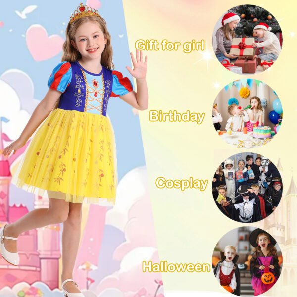 Benylion Snow Costumes White Princess Dress Up for Girls Dresses Birthday Party Cosplay Skirt for 5-6 Years - 图片 7