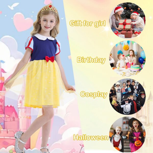 Benylion Princess Snow Whtie Costume for Girls Halloween Princess Dress Up Short Sleeves Outfit with Red Cape for 2-3 Years - 图片 7