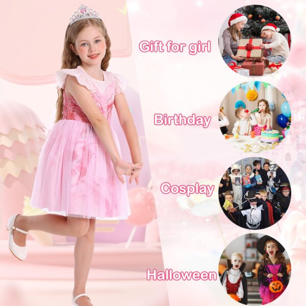 Benylion Girls Pink Fairy Dress glinda Costume Kids Tulle Birthday Party Cosplay Dress with Accessories for 5-6 Years - 图片 6