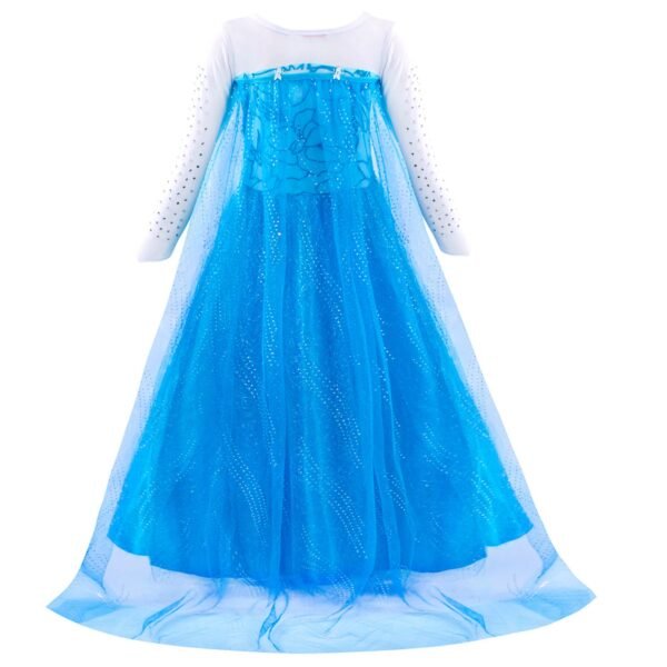 Jurebecia Snow Queen Costume for Girls Princess Birthday Party Blue Fancy Dresses up Christmas Halloween Cosplay Dress with Accessories - 图片 7