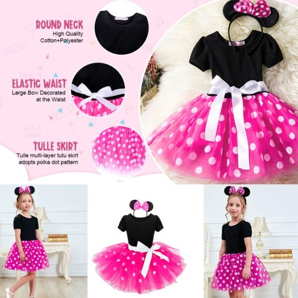 Jurebecia Girls Red Polka Dot Tutu Minnie Dress with Bow Headband Baby Toddler Party Mouse Costume for Birthday Cosplay - 图片 4
