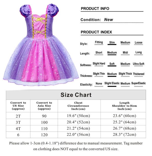 Jurebecia Girls Princess Party Dress with Puff Sleeves - Sparkly Tulle Fancy Gown for Birthday, Christmas & Special Occasions (Age 1-6, Purple) - 图片 11