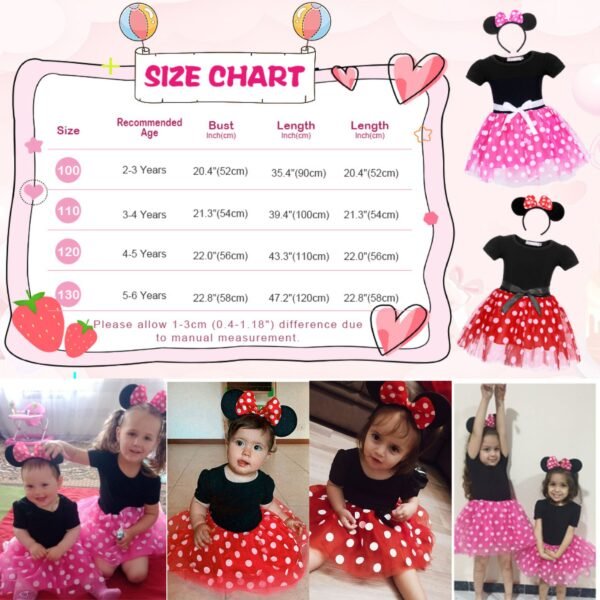 Jurebecia Toddler Girls Princess Costume Minnie Red Polka Dot Tutu Mouse Dress with Bow Headband Fancy Party Outfit for Birthday Cosplay - 图片 2