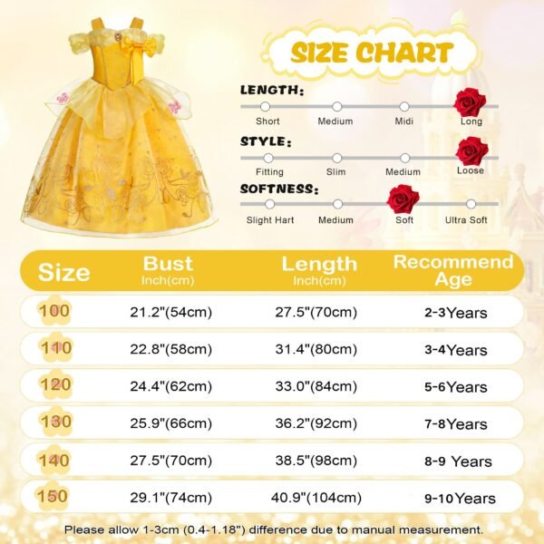 Jurebecia Princess Dress for Girls Costume Kids Off Shoulder Layered Toddler Halloween Cosplay Birthday Party Outfit up Yellow - 图片 2