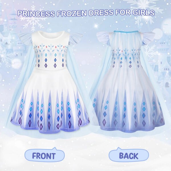 Benylion Princess Ice Dress With Cape Girls Birthday Party Cosplay Costume Toddler Ruffle Sleeve Fancy Outfit for 2-3 Years - 图片 4