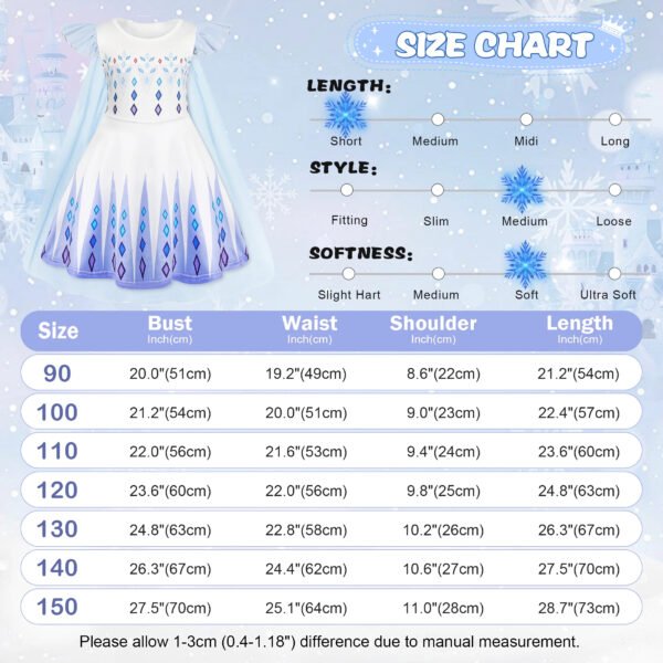 Benylion Princess Ice Dress With Cape Girls Birthday Party Cosplay Costume Toddler Ruffle Sleeve Fancy Outfit for 2-3 Years - 图片 2