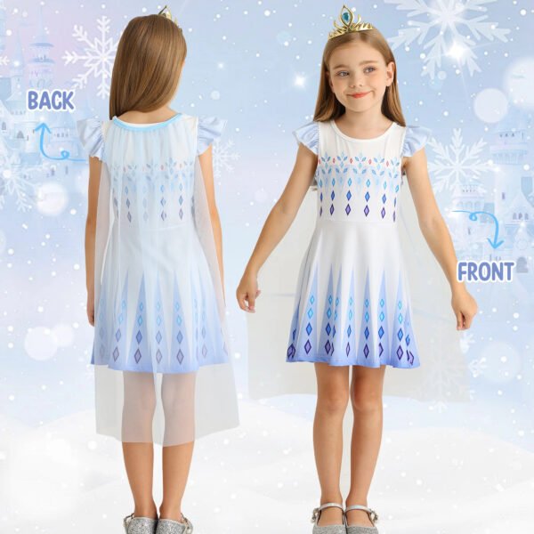 Benylion Princess Ice Dress With Cape Girls Birthday Party Cosplay Costume Toddler Ruffle Sleeve Fancy Outfit for 2-3 Years - 图片 3