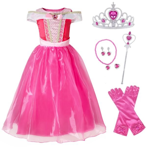 Benylion Girls Princess Aurora Costume 8T - Pink Fairy Tale Party Dress with Accessories Halloween Birthday Dress Up Outfit