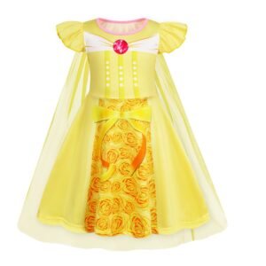 Benylion Girls Long Hair Princess Party Dress With Cape Birthday Party Cosplay Costume Toddler Ruffle Sleeve Fancy Outfit for 5-6 Years