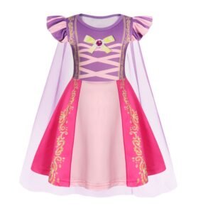 Benylion Girls Long Hair Princess Party Dress with Flower Crown and Cape for 5-6 Years Kids Birthday Fairy Tale Costume Fancy Dress Up Outfit