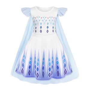 Benylion Princess Ice Dress With Cape Girls Birthday Party Cosplay Costume Toddler Ruffle Sleeve Fancy Outfit for 2-3 Years