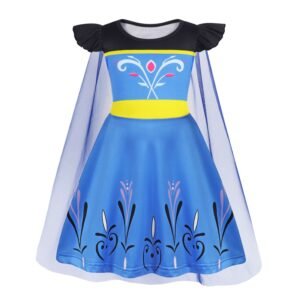 Benylion Girls Anna Princess Costume with Cape 3-4Y Blue Birthday Party Dress Halloween Cosplay Outfit