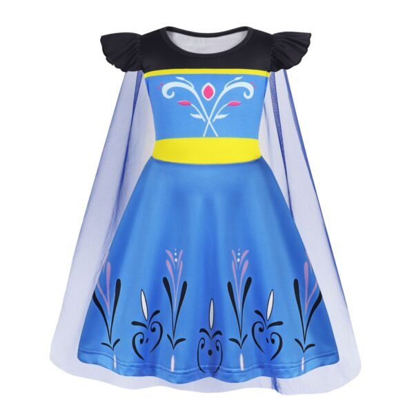 Benylion Girls Anna Princess Costume with Cape 3-4Y Blue Birthday Party Dress Halloween Cosplay Outfit