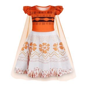Benylion Princess Moana Dress With Cape Girls Birthday Party Cosplay Costume Toddler Ruffle Sleeve Fancy Outfit for 5-6 Years