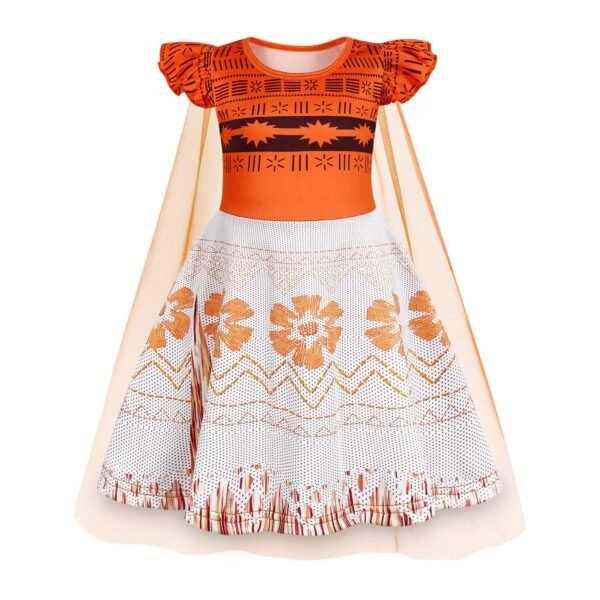 Benylion Princess Moana Dress With Cape Girls Birthday Party Cosplay Costume Toddler Ruffle Sleeve Fancy Outfit for 5-6 Years