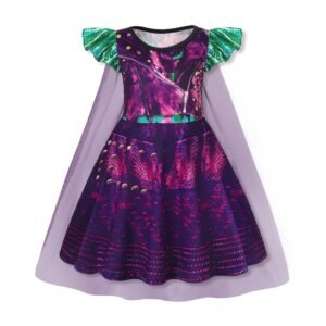 Benylion Toddler Girls Royal Rebel Princess Dress 5-6T Descendants-Inspired Costume with Cape - Purple Tulle Party Gown & Flutter Sleeves for Dress Up & Theme Parties