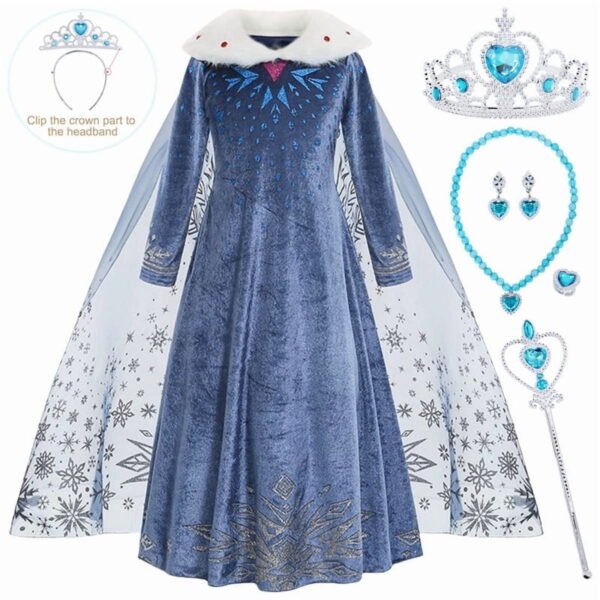 Jurebecia Elsa Anna Princess Dress Frozen Costume for Girls Snow Queen Winter Dresses for Toddlers up Fancy Halloween Christmas Birthday Cosplay Outfit with Cape 7-8 Years