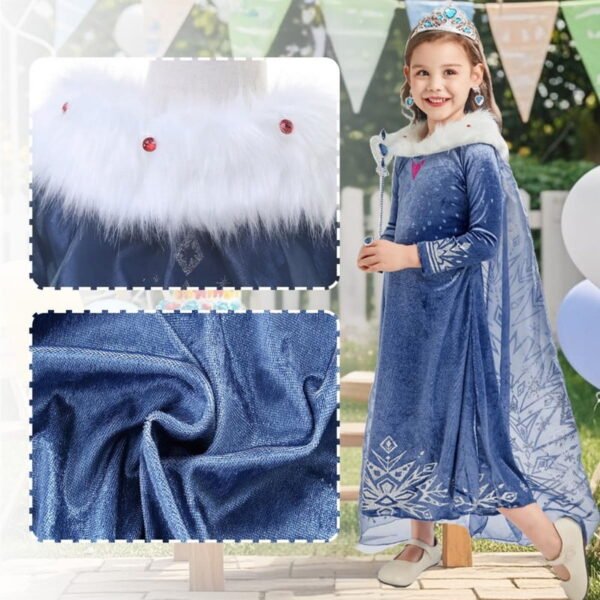 Jurebecia Elsa Anna Princess Dress Frozen Costume for Girls Snow Queen Winter Dresses for Toddlers up Fancy Halloween Christmas Birthday Cosplay Outfit with Cape 7-8 Years - 图片 2