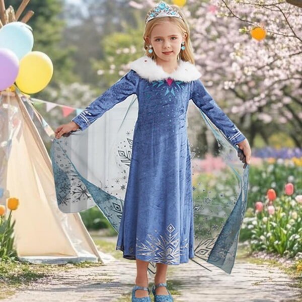 Jurebecia Elsa Anna Princess Dress Frozen Costume for Girls Snow Queen Winter Dresses for Toddlers up Fancy Halloween Christmas Birthday Cosplay Outfit with Cape 7-8 Years - 图片 7
