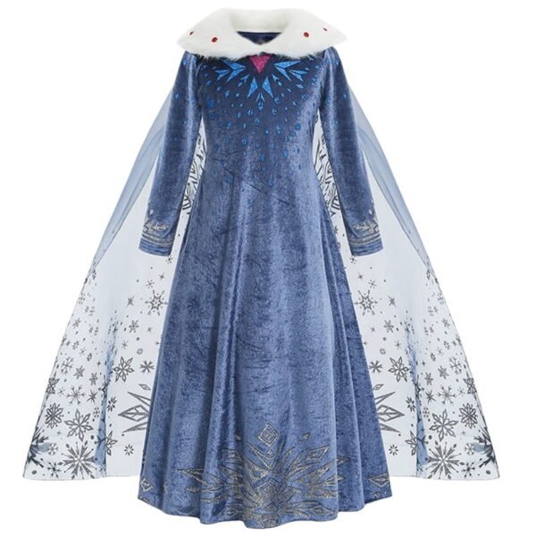 Jurebecia Elsa Anna Princess Dress Frozen Costume for Girls Snow Queen Winter Dresses for Toddlers up Fancy Halloween Christmas Birthday Cosplay Outfit with Cape 7-8 Years - 图片 6