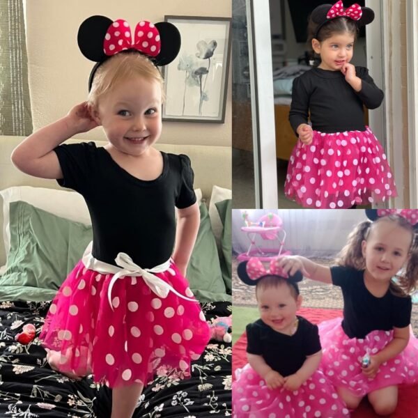 Jurebecia Girls Red Polka Dot Tutu Minnie Dress with Bow Headband Baby Toddler Party Mouse Costume for Birthday Cosplay - 图片 9