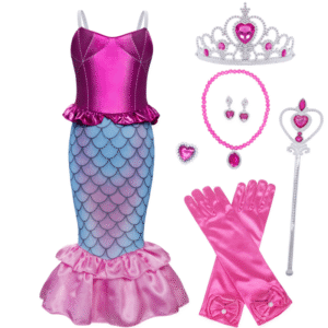 Jurebecia Girls Princess Dress 3-4T, Sparkly Tutu Costume for Birthday Party, Halloween, Christmas, Fancy Outfit with Tiara & Gloves