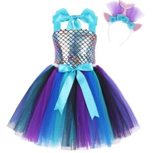 Jurebecia Little Girls Princess Cosplay Dress Birthday Party Halloween Cosplay Costumes with hairband