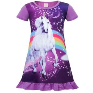 Jurebecia Girls Nightgowns Unicorn Nightgown Princess Pajama Dresses for Girls Sleepwear Night Soft Nightgown
