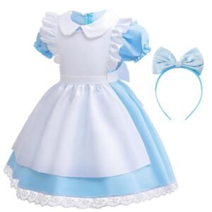 Jurebecia Princess Costume Kids Girls Halloween Dress up Birthday Outfits Pretend Play Dresses Blue