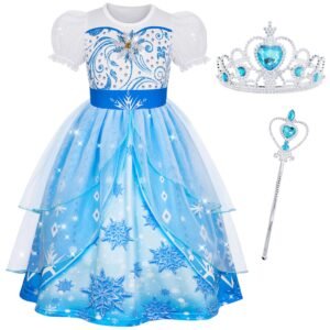 Jurebecia Girls Snow Queen Dress Princess Costume Halloween Birthday Party Dresses up for Toddler Girl Kids