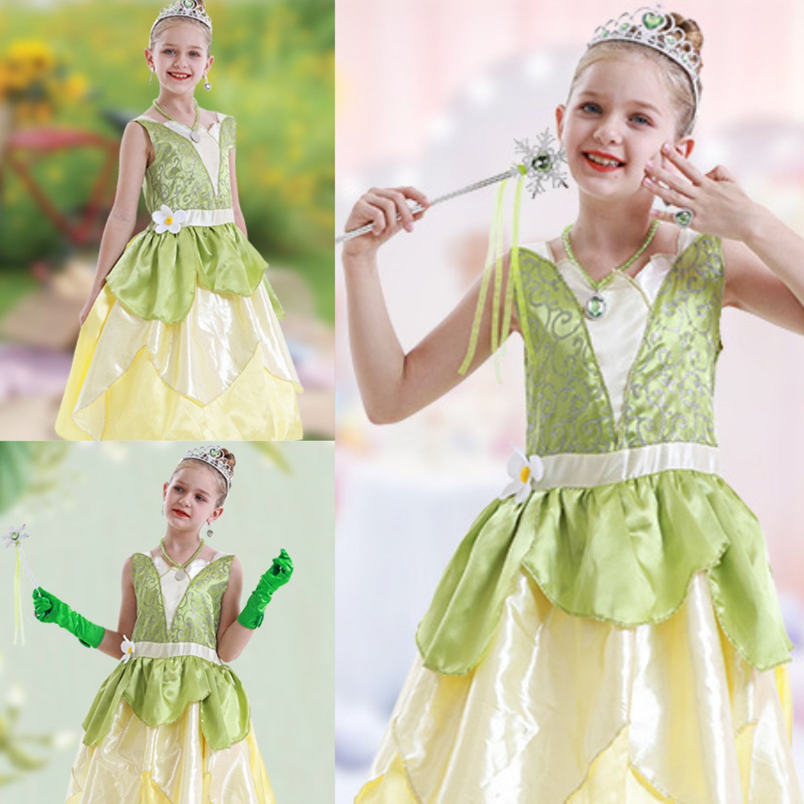 Jolikley Tiana Dress for Girls Fairy Frog Princess Costume for Kids Birthday Party Dresses up Halloween Outfits Green - 图片 6