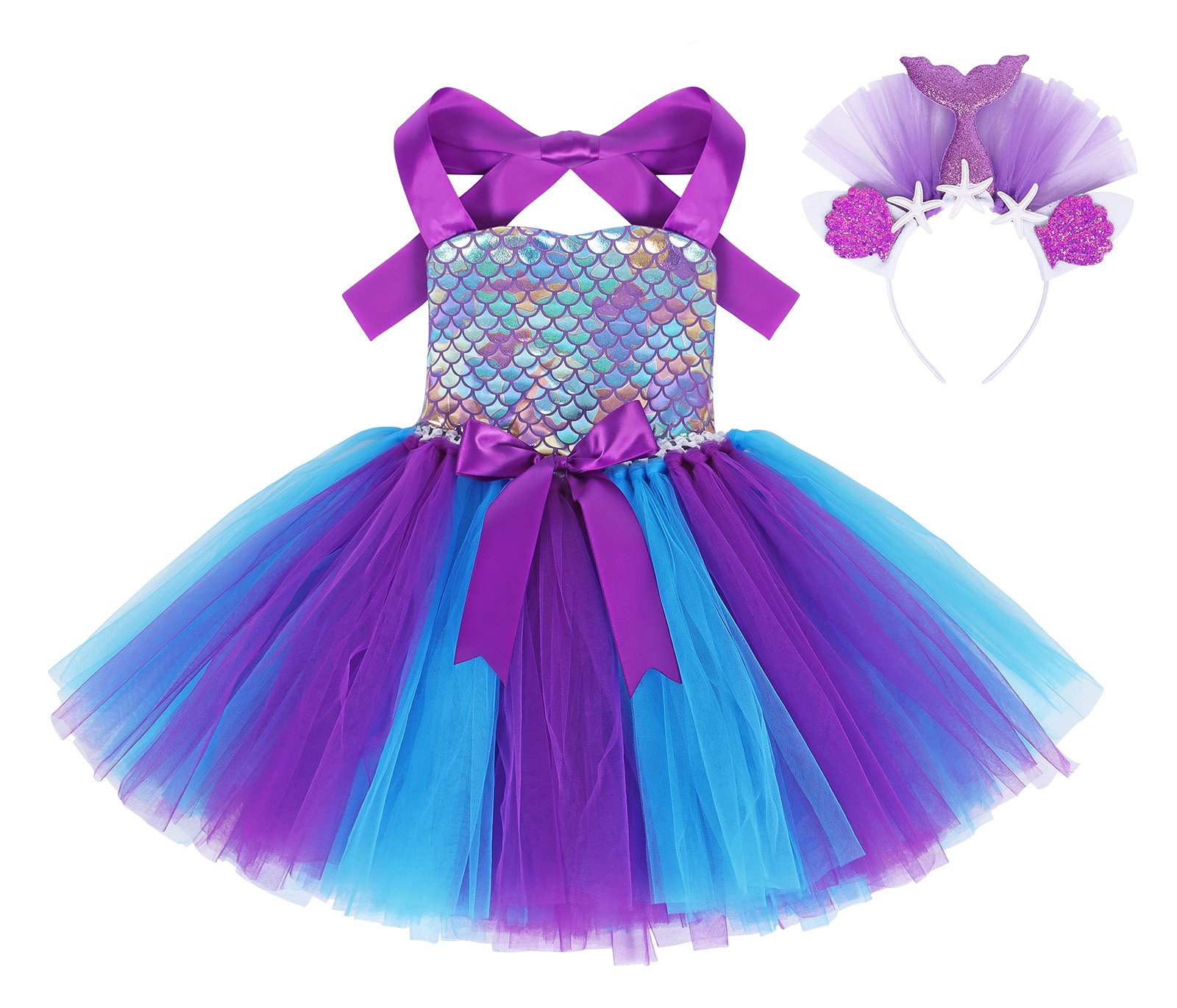 Jurebecia Princess Costume Halloween Dresses for Girls Birthday Cosplay Tutu Dress with hairband - 图片 8